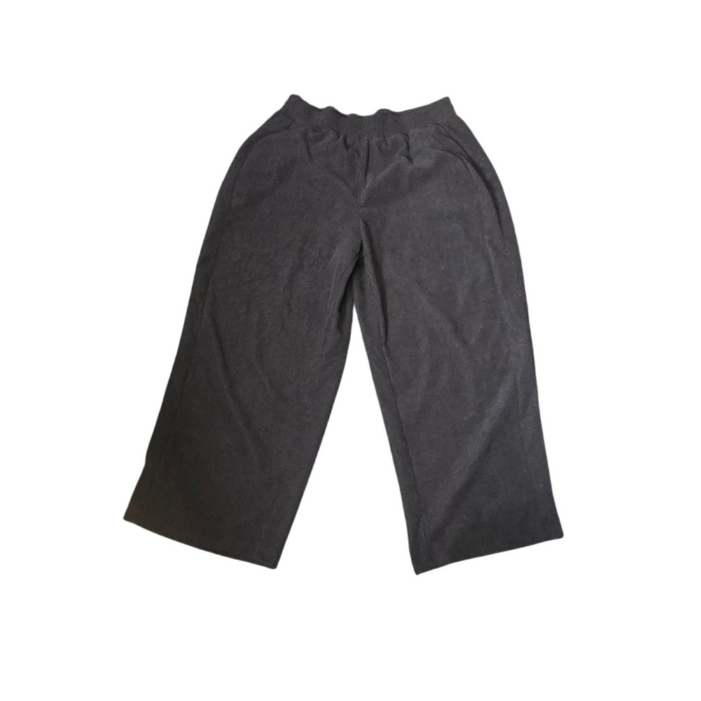 Halara Corduroy Pants Womens 1X Black Ribbed Wide Leg‎ Elastic Waist Casual